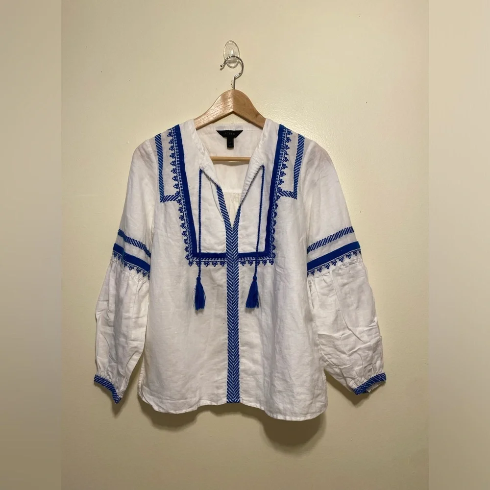 J. Crew White Linen Blend Blouse. Size 2